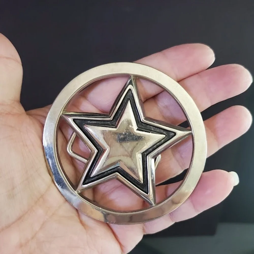 Famous Stars and Straps Belt Buckle Silver Tone Star Circle Logo Biker Grunge